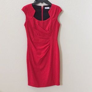 Red Calvin Kline Ruched Work Interview Dress